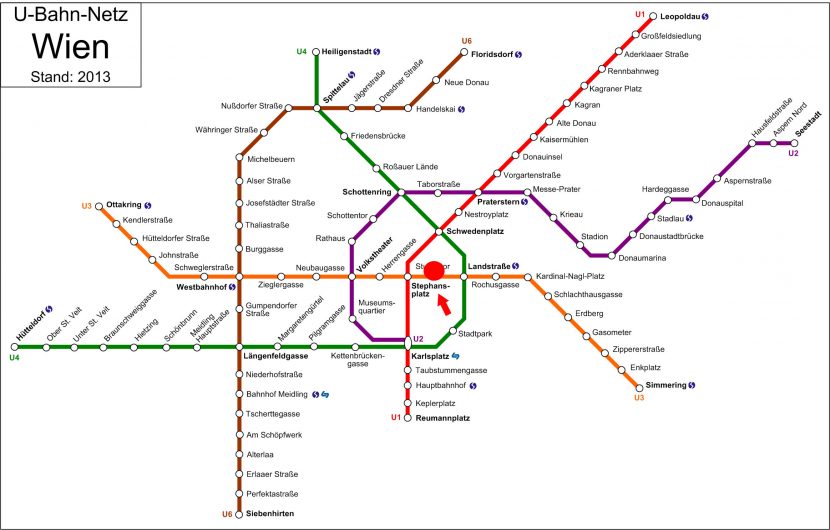 Vienna's U-bahn map with Stephansdom pointed out