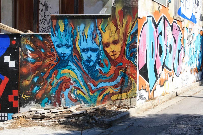 Street art in picturesque Plaka, Athens
