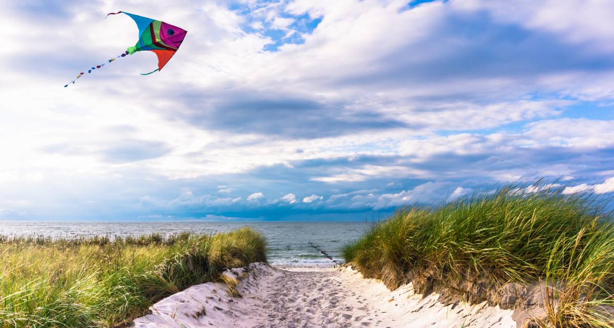 Flying a kite on an Bermuda's beach on the easter weekend